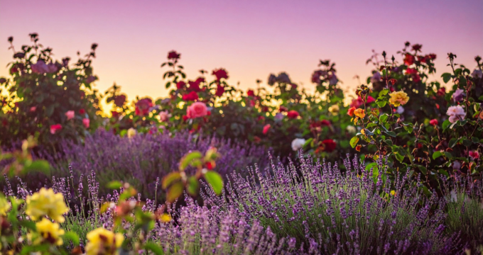 lavender growing near roses